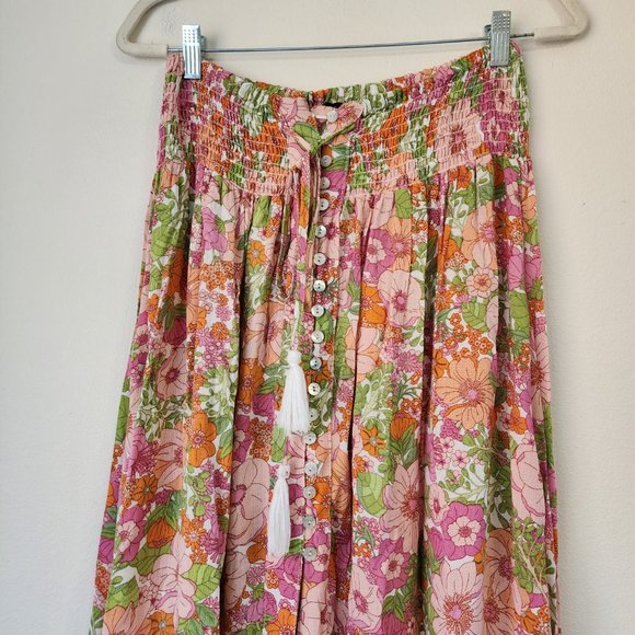 Revolve House of Harlow 1960 Button Front Maxi Floral Skirt S Tassel Hi-Low,Boho - Picture 4 of 16